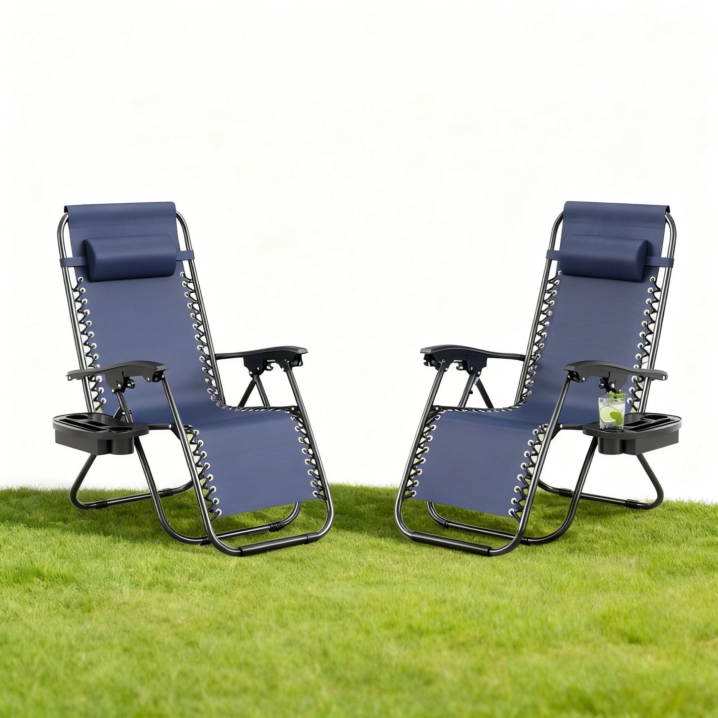 Garvee Adjustable Zero Gravity Lounge Chair Set of 2, Pillow & Cup Holder Tray