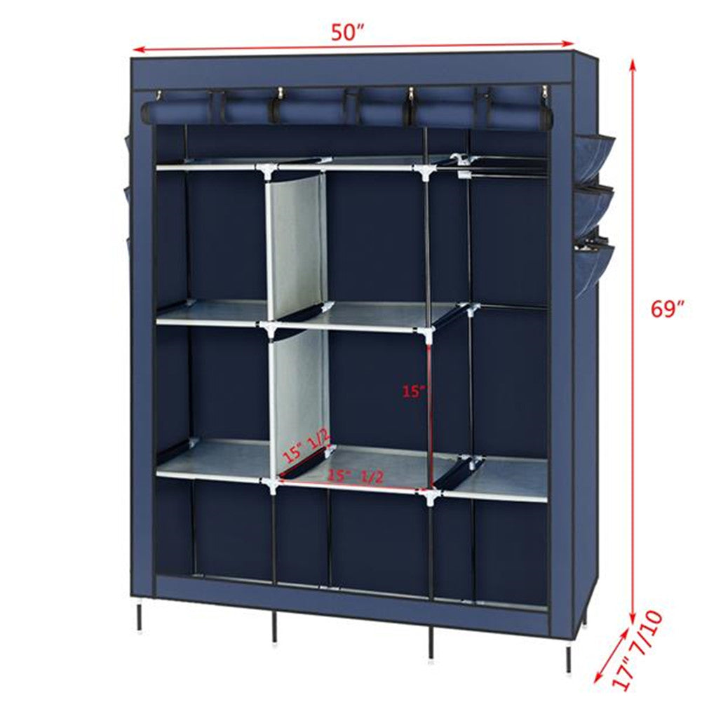 RONSHIN 69 inch Clothing Organizer Wardrobe Storage Closet Clothes Portable Wardrobe Navy Blue