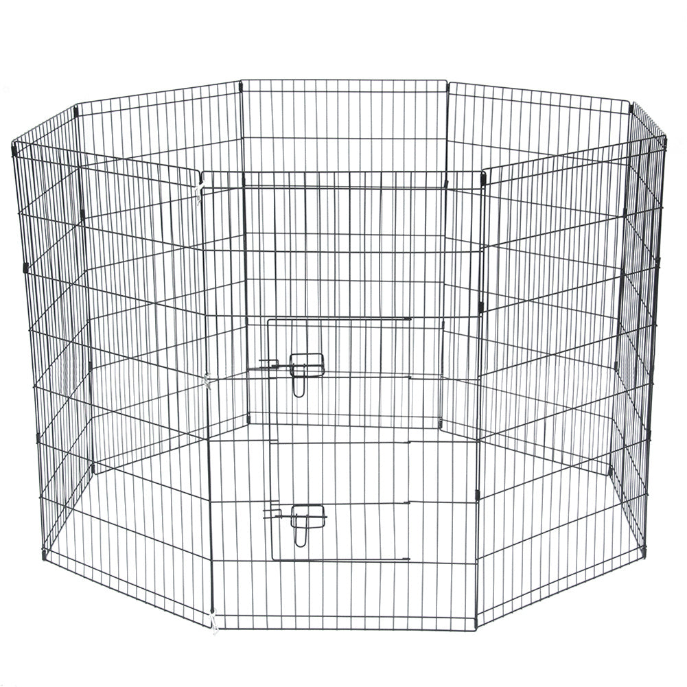 BEESCLOVER 42 inch Basics Play Area Foldable Metal Pet Wire Fence 8 Pieces with Open Doors Black