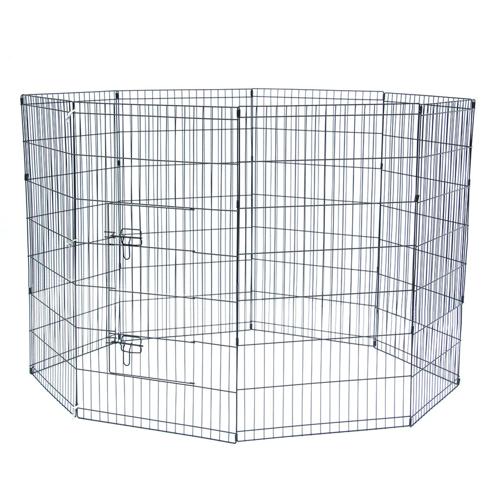 BEESCLOVER 42 inch Basics Play Area Foldable Metal Pet Wire Fence 8 Pieces with Open Doors Black