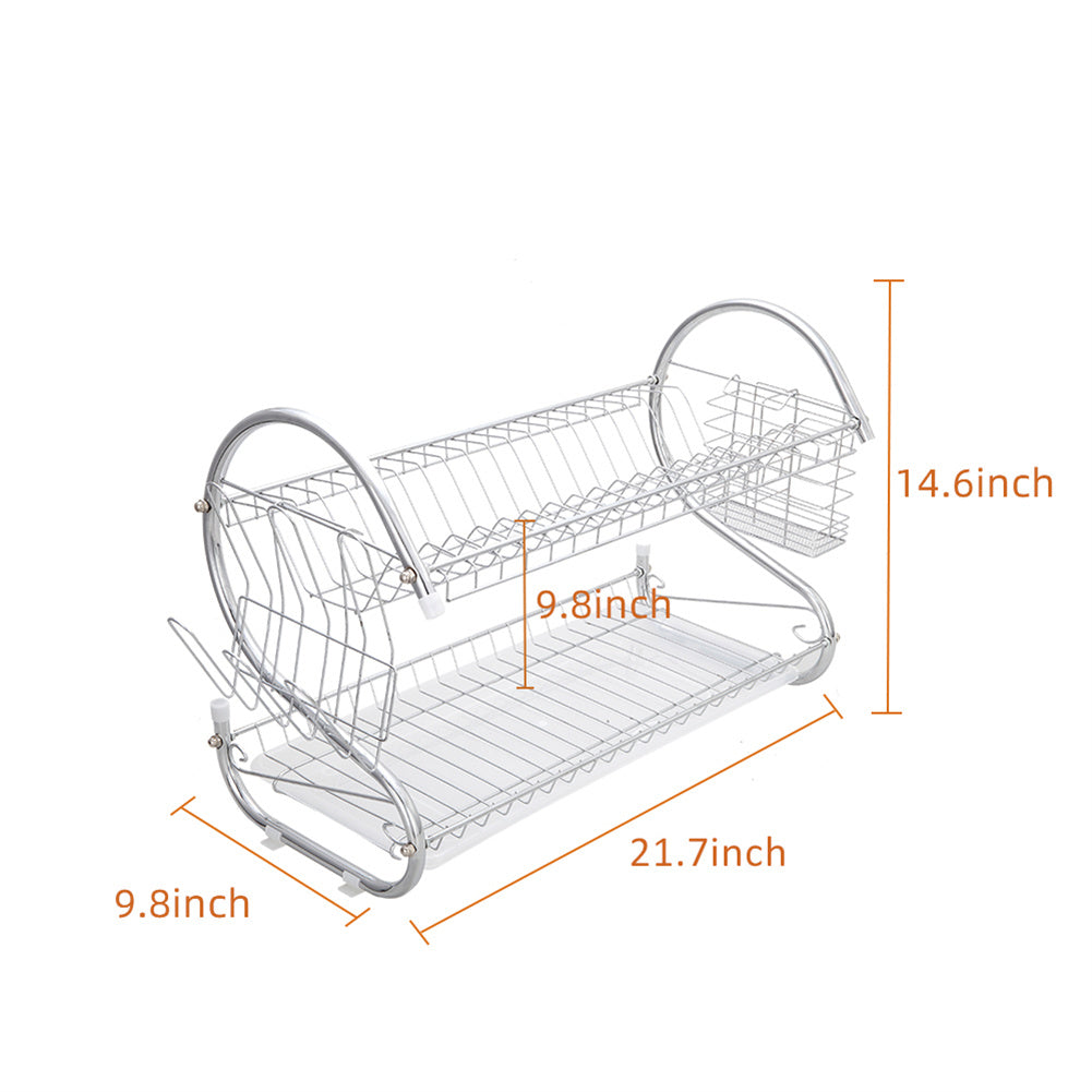 DISHYKOOKER 2 Tier Metal Dish Drainers S-Shaped Bowls Dishes Chopsticks Spoons Collection Shelf Racks