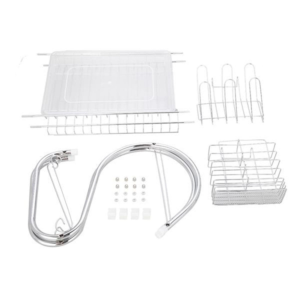 RONSHIN 2-Tier Dish Drying Rack Rust-proof Dish Rack Utensil Holder Silver
