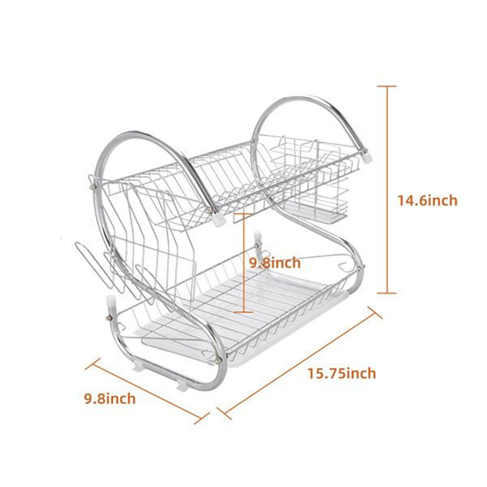RONSHIN 2-Tier Dish Drying Rack Rust-proof Dish Rack Utensil Holder Silver