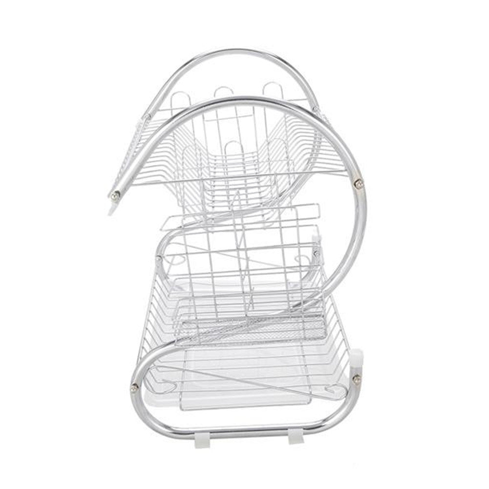 RONSHIN 2-Tier Dish Drying Rack Rust-proof Dish Rack Utensil Holder Silver