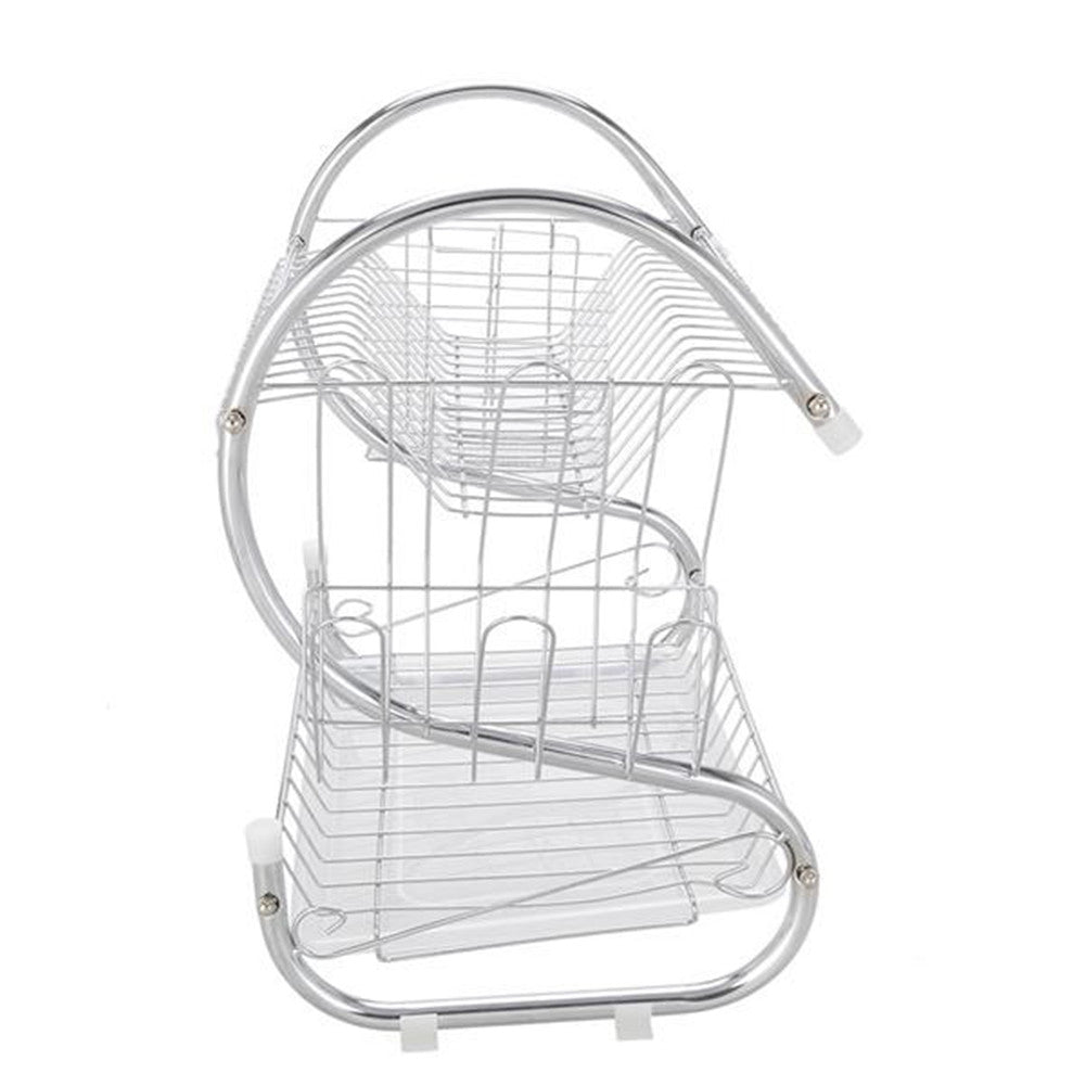 RONSHIN 2-Tier Dish Drying Rack Rust-proof Dish Rack Utensil Holder Silver