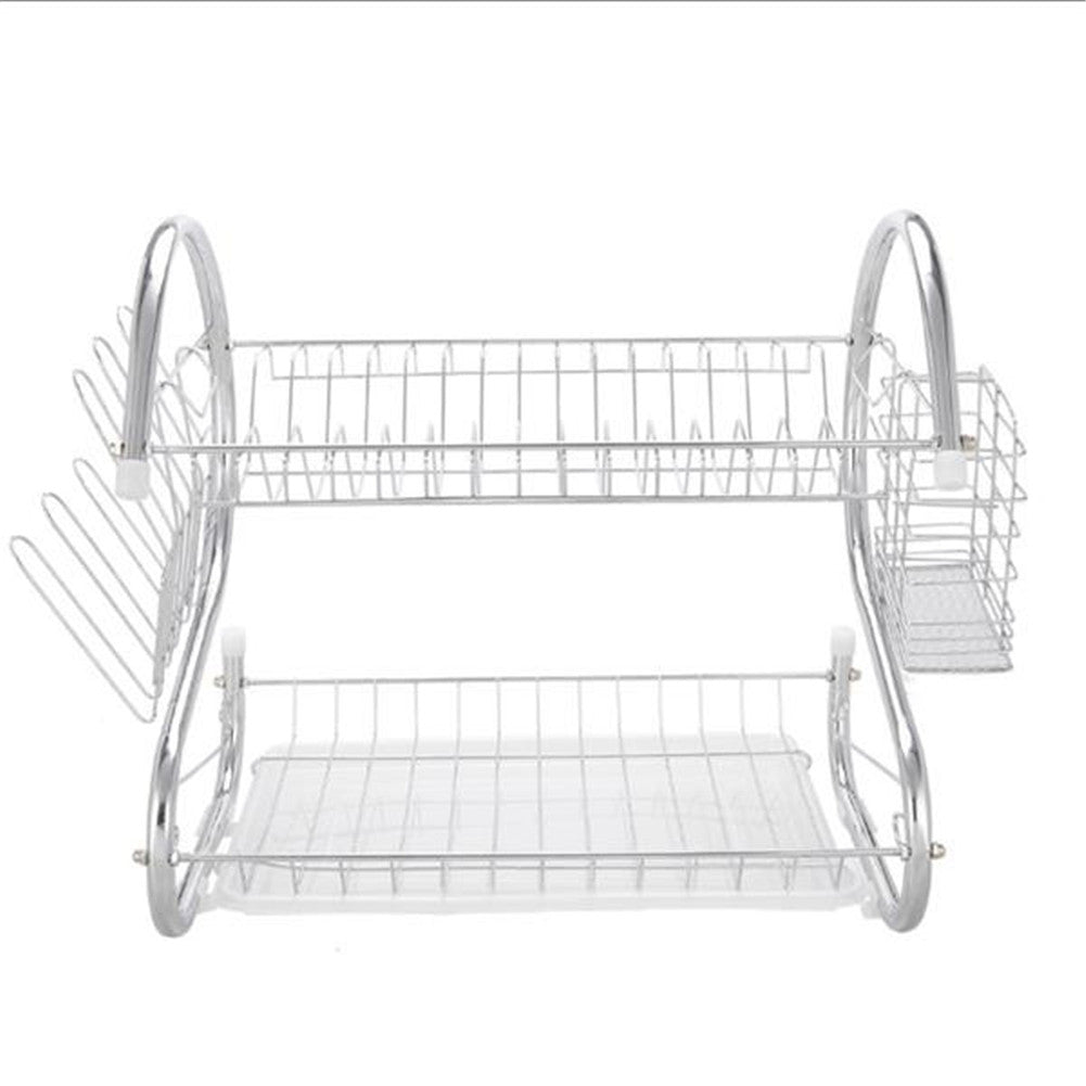 RONSHIN 2-Tier Dish Drying Rack Rust-proof Dish Rack Utensil Holder Silver