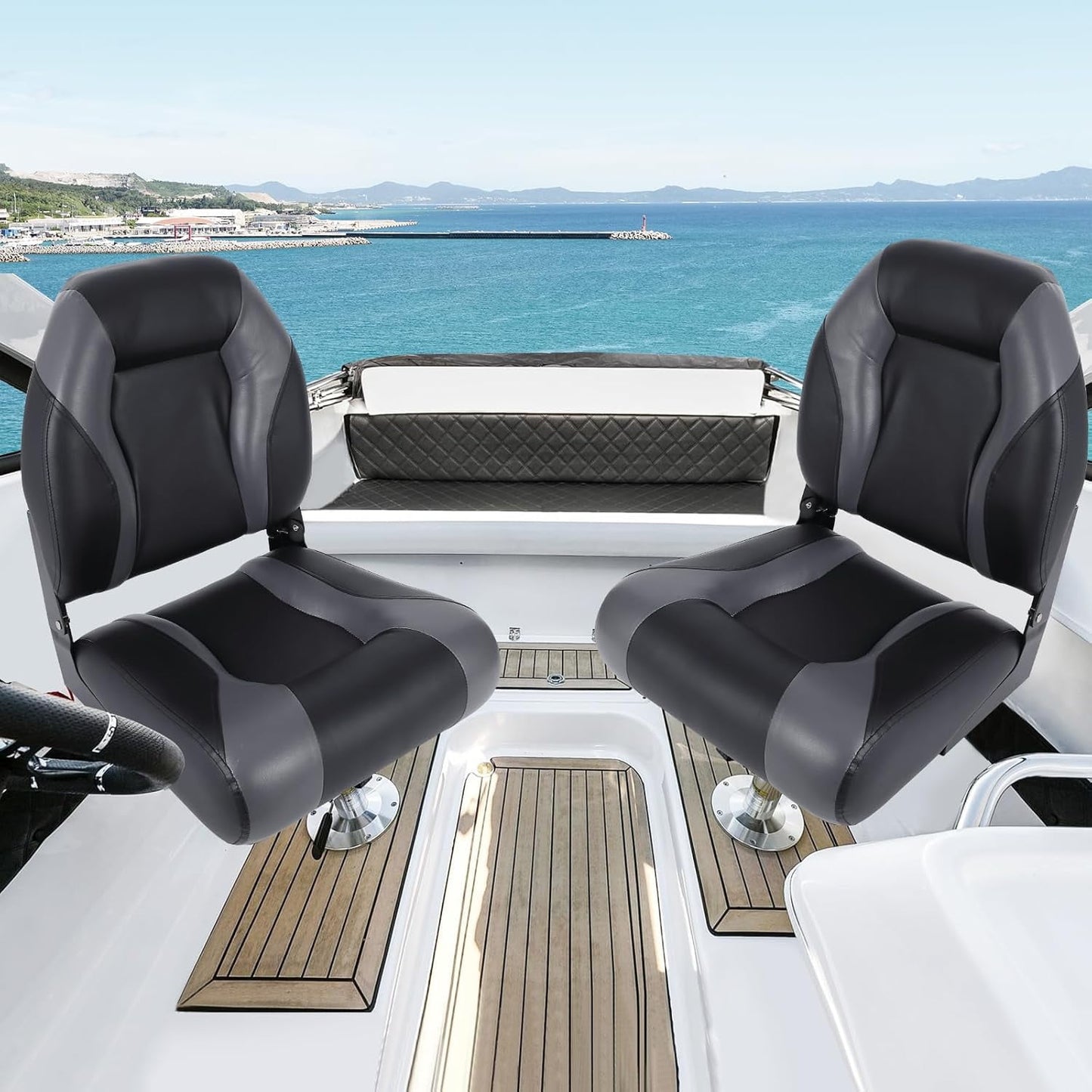 Garvee Folding Boat Seats, High Back, 2 Pack, Thick Sponge Padding and Hinge