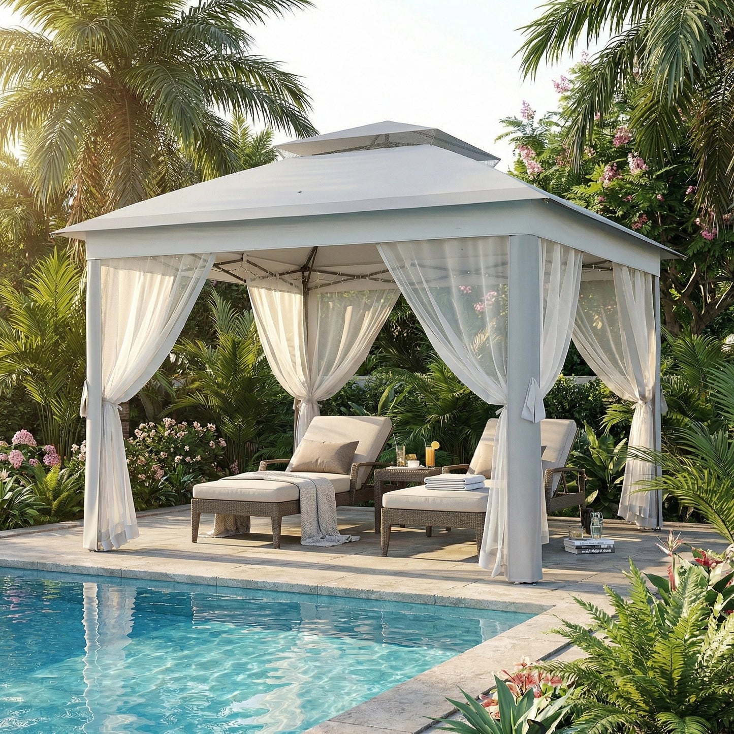 Garvee 10.82 x 10.82' Pop-Up Gazebo Tent, Adjustable Height with Mosquito Netting