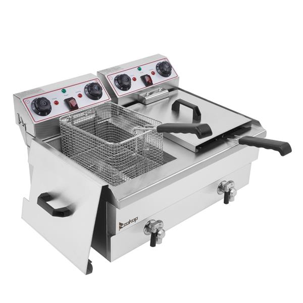 ZOKOP Double Tank Deep Fryer EH102V 16.9QT / 16L Stainless Steel Faucet