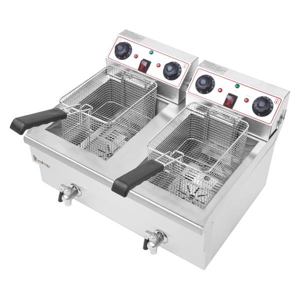 ZOKOP Double Tank Deep Fryer EH102V 16.9QT / 16L Stainless Steel Faucet
