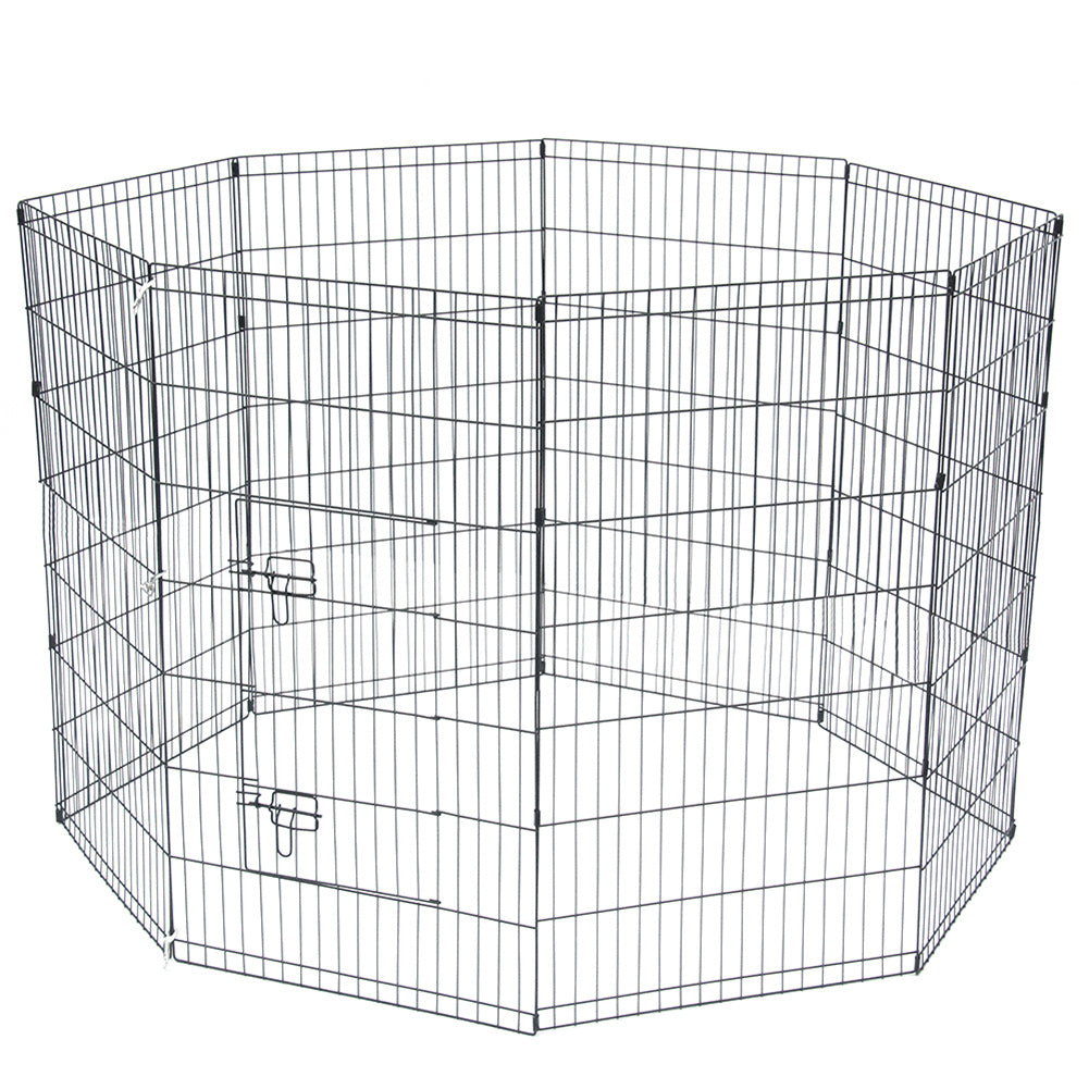 BEESCLOVER 42 inch Basics Play Area Foldable Metal Pet Wire Fence 8 Pieces with Open Doors Black