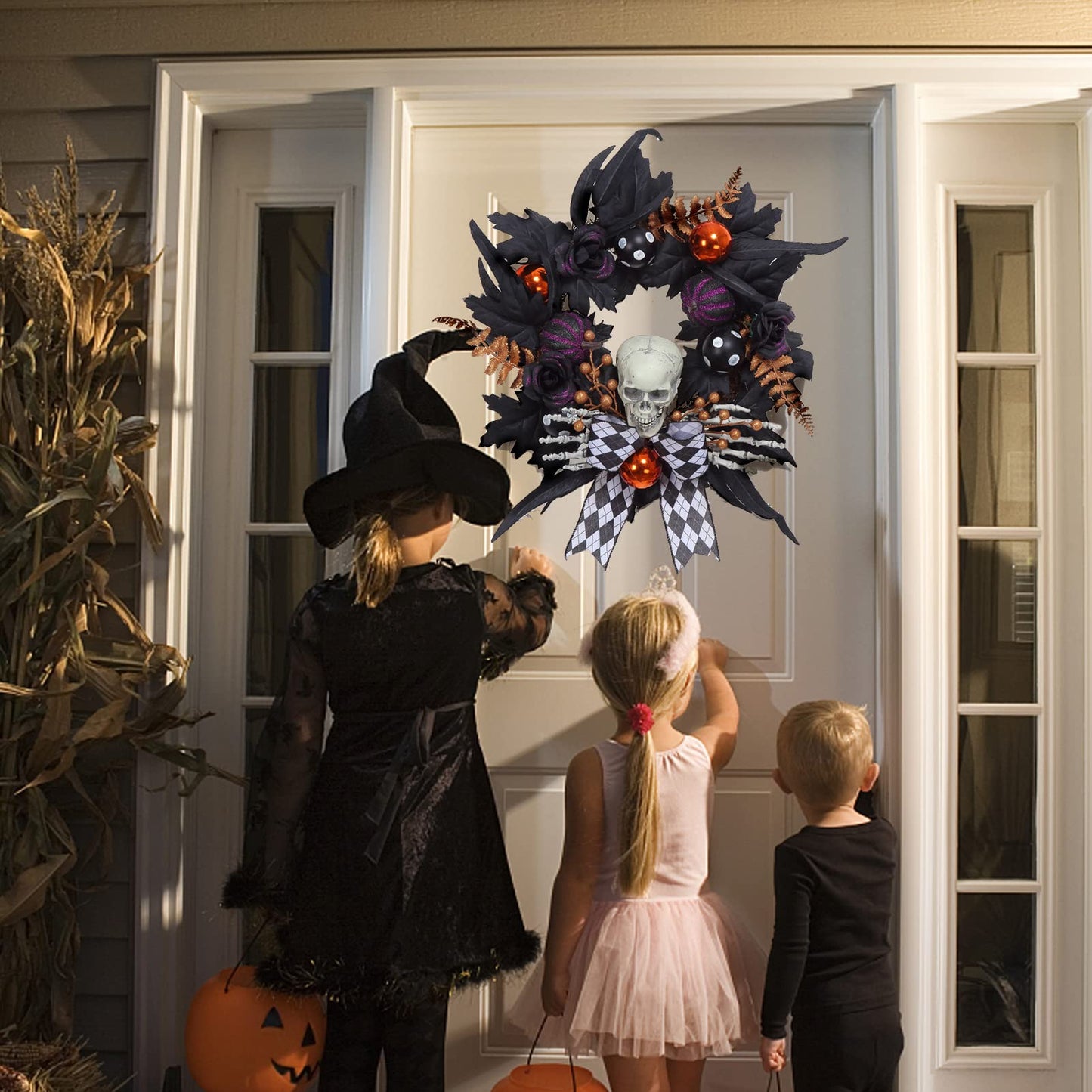 WHIZMAX Halloween Wreath for Front Door Skeleton Decorations