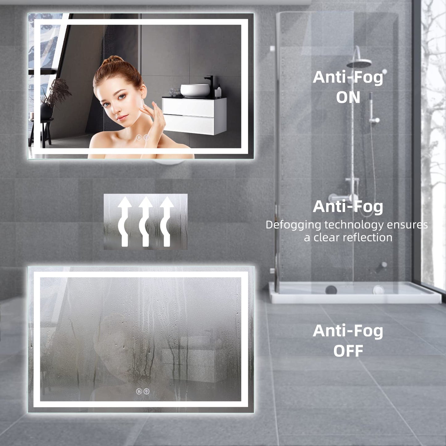 GARVEE LED Bathroom Mirror 20 x28 Large Dimmable Wall Mirrors with Front Backlight Anti Fog Shatter-Proof