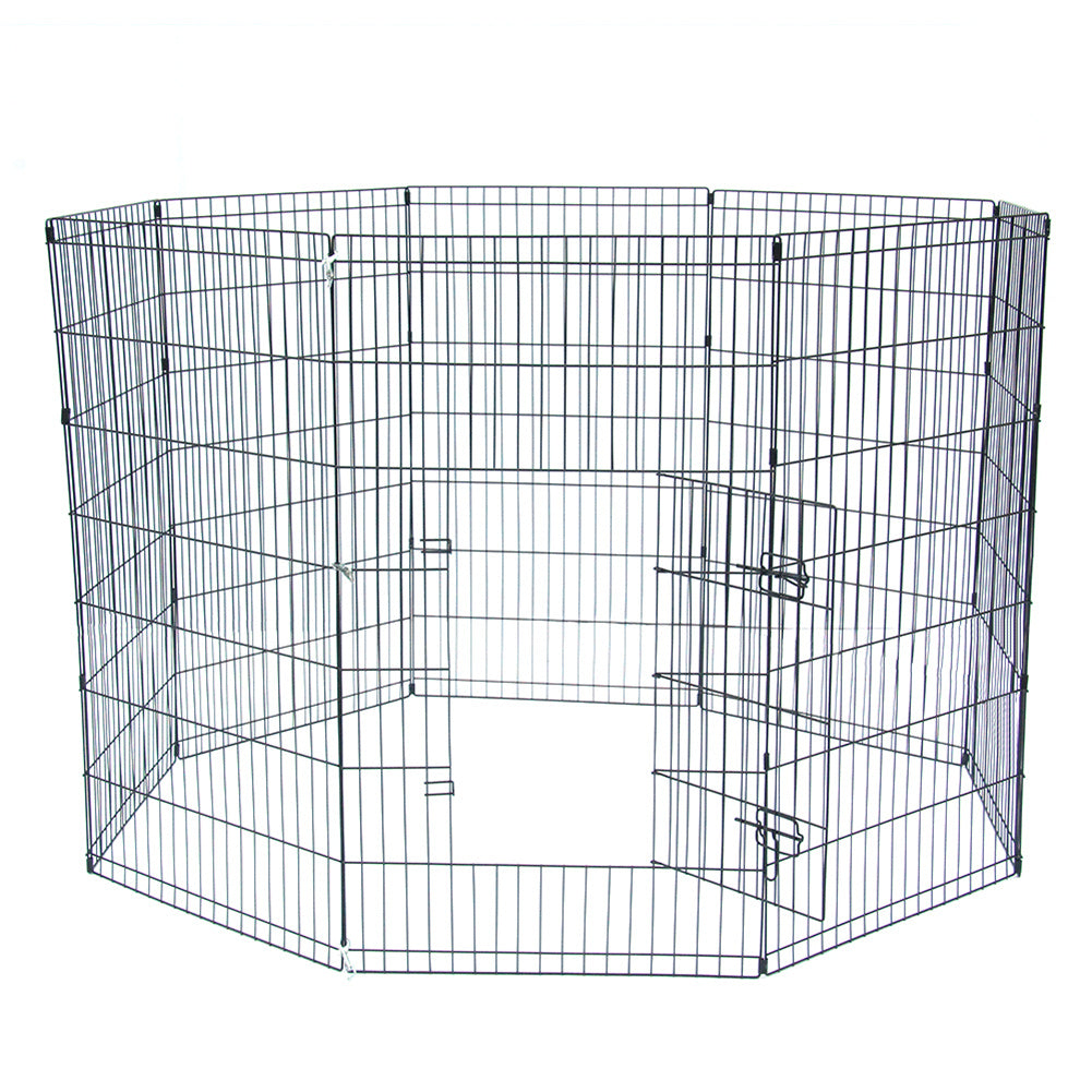 BEESCLOVER 42 inch Basics Play Area Foldable Metal Pet Wire Fence 8 Pieces with Open Doors Black