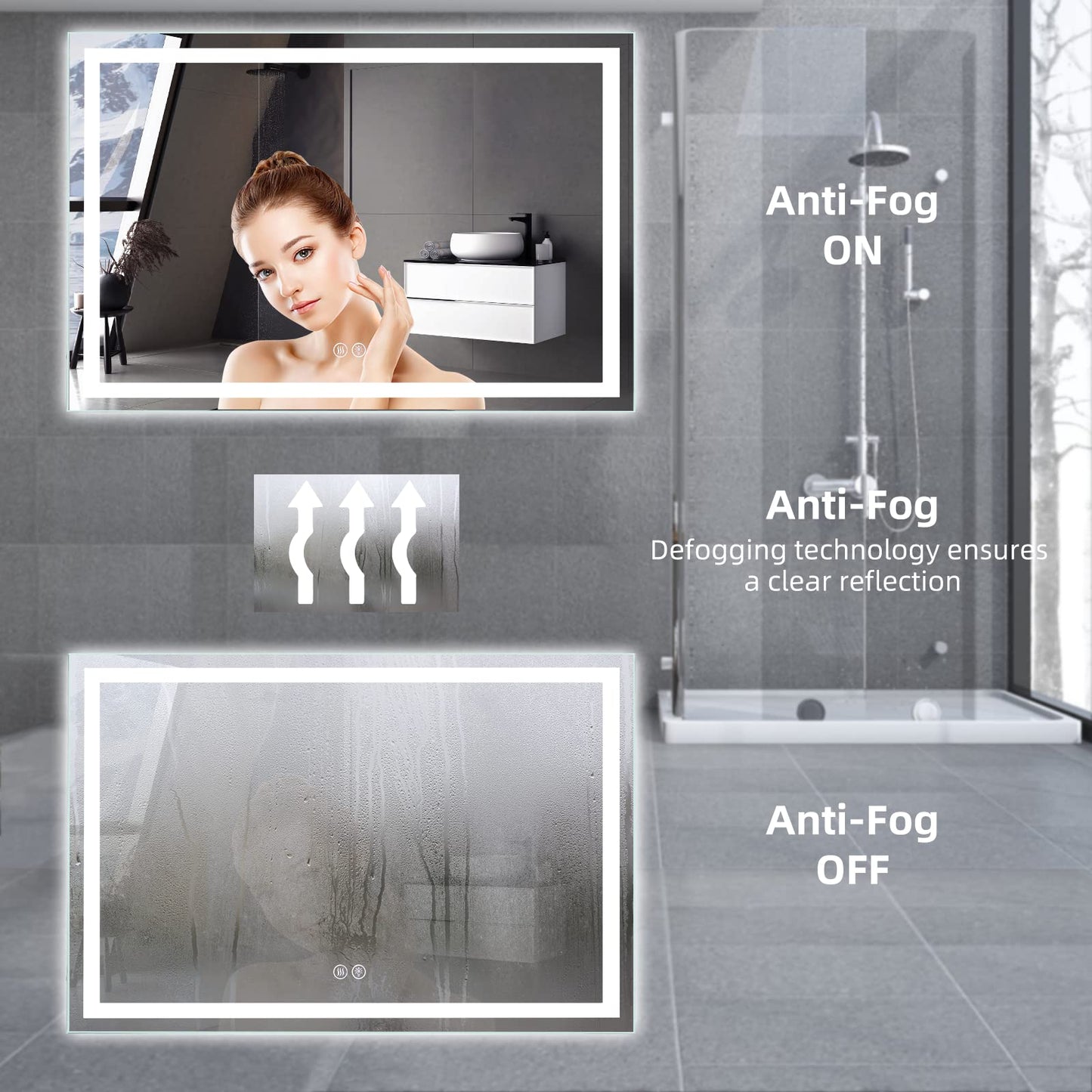 GARVEE LED Bathroom Mirror 24 x32 Large Dimmable Wall Mirrors Front Backlight Anti Fog Shatter-Proof