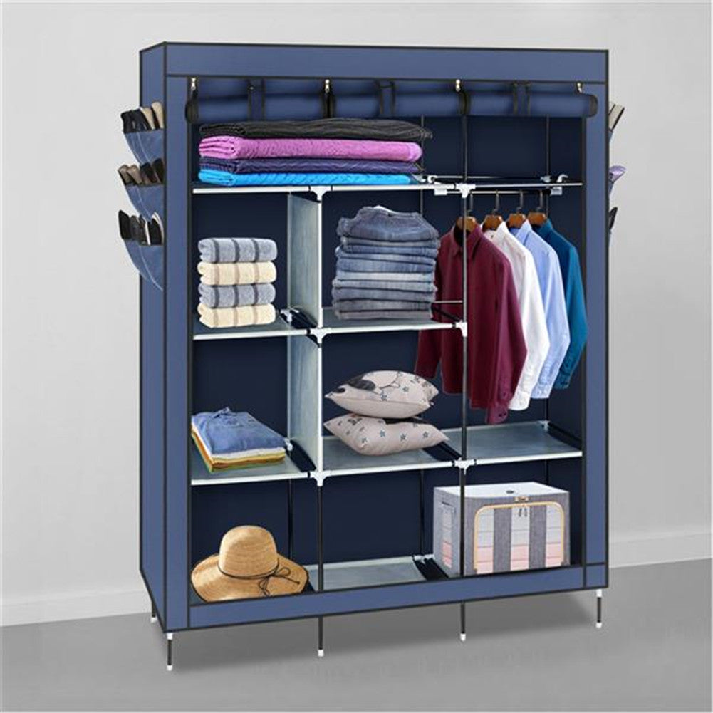 RONSHIN 69 inch Clothing Organizer Wardrobe Storage Closet Clothes Portable Wardrobe Navy Blue