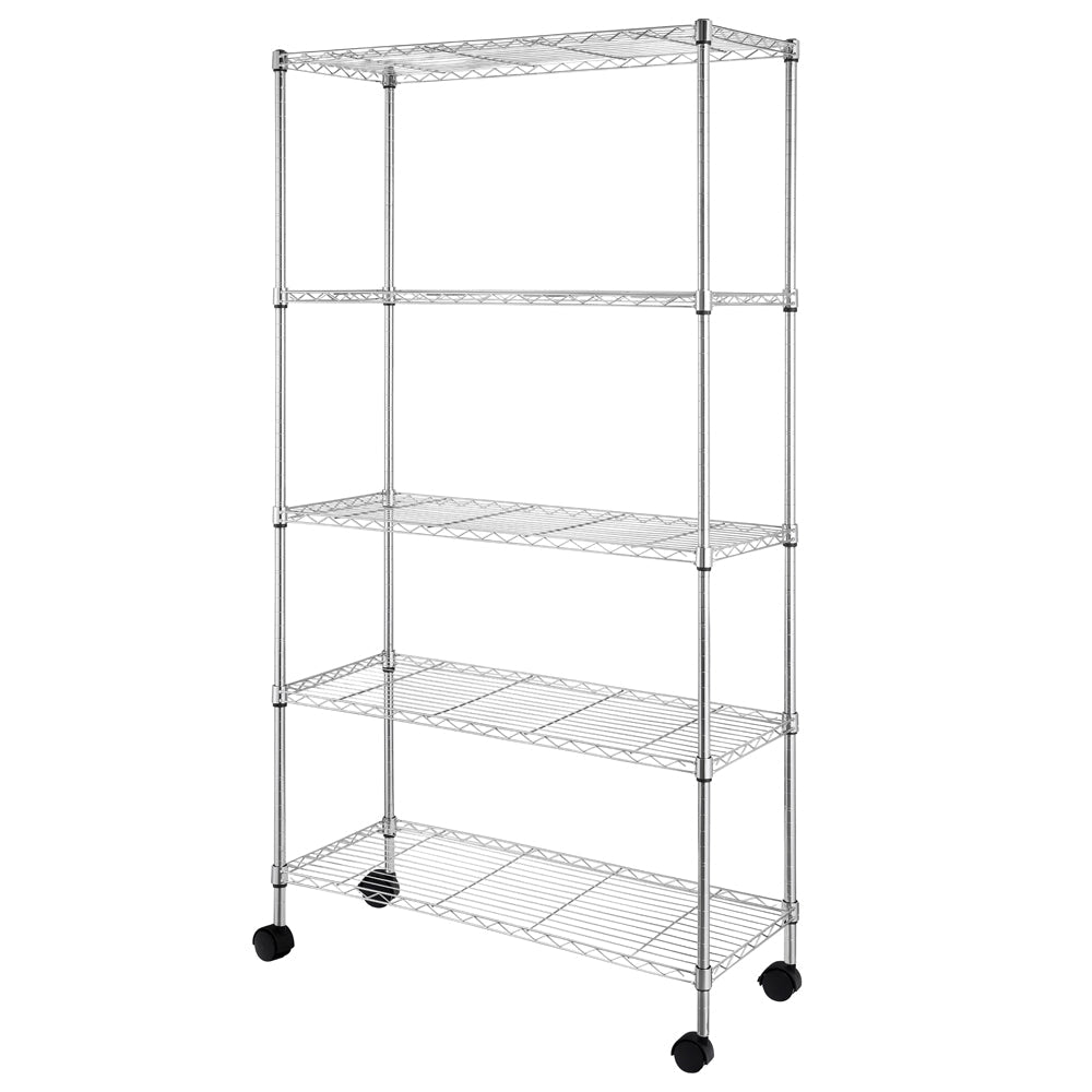 RONSHIN 5-Layer Iron Shelf with 1.5 inch Smooth Wheels Chrome Plated Storage Rack Organizer