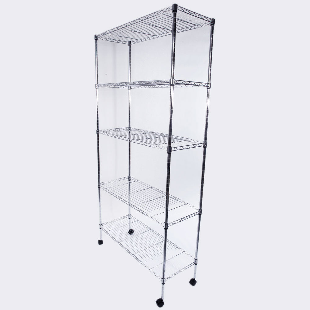 RONSHIN 5-Layer Iron Shelf with 1.5 inch Smooth Wheels Chrome Plated Storage Rack Organizer