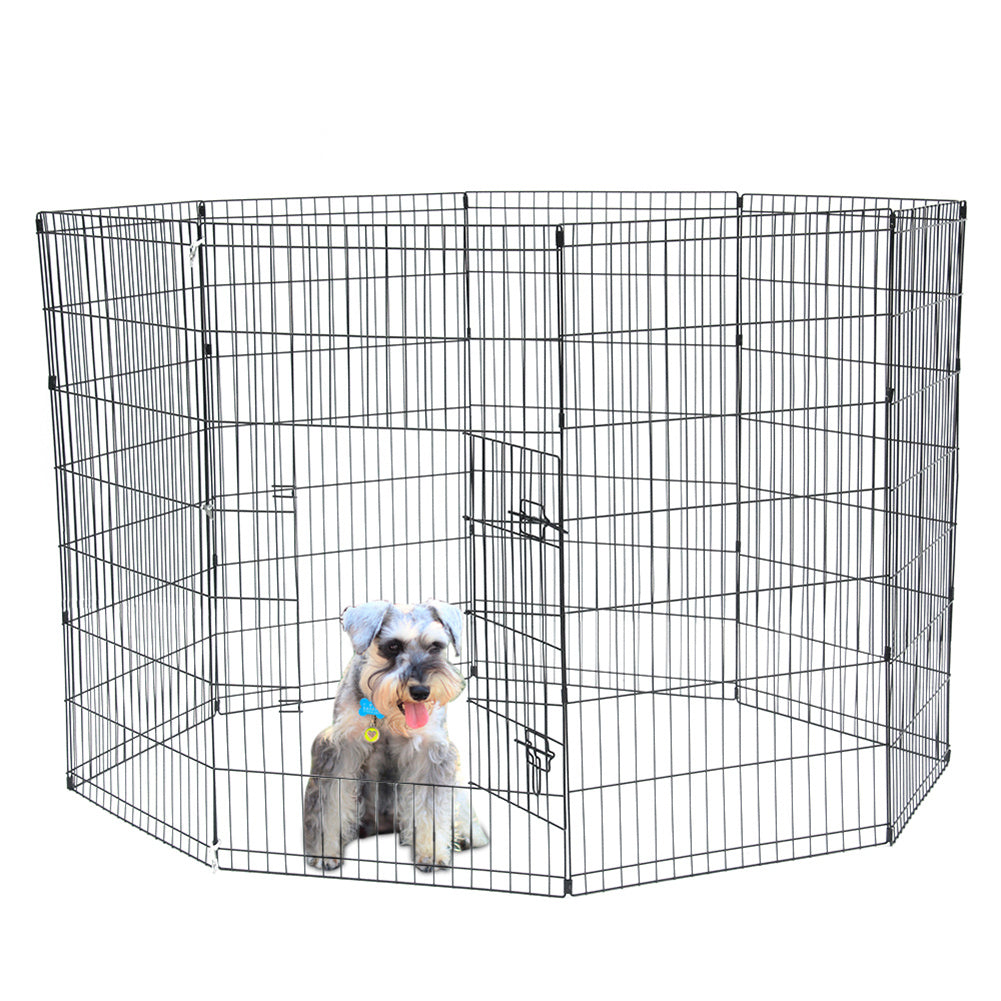 BEESCLOVER 42 inch Basics Play Area Foldable Metal Pet Wire Fence 8 Pieces with Open Doors Black