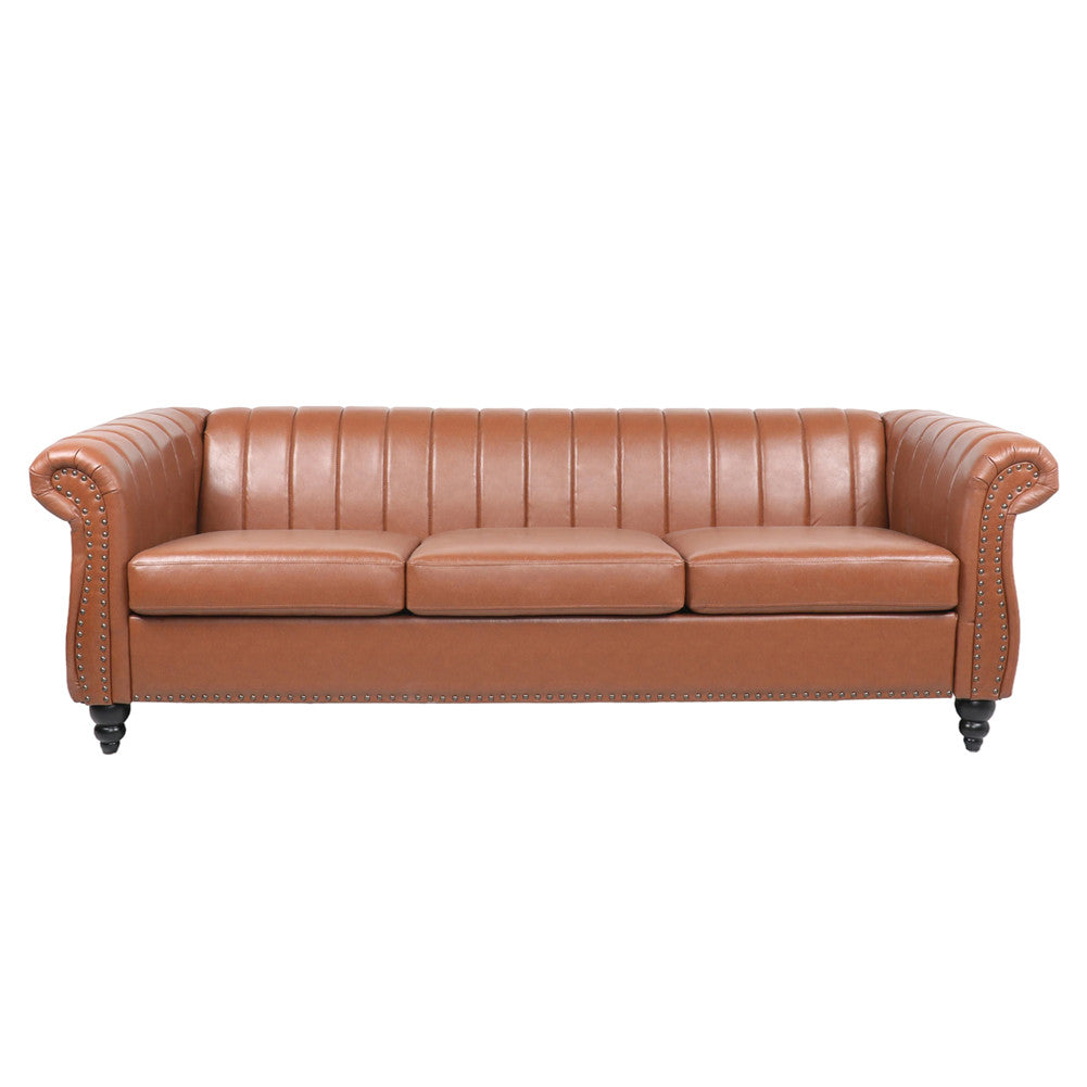 ALICIAN Chaise Lounge Sofa Chair Traditional Rolled Arms with Nailhead Trim Brown