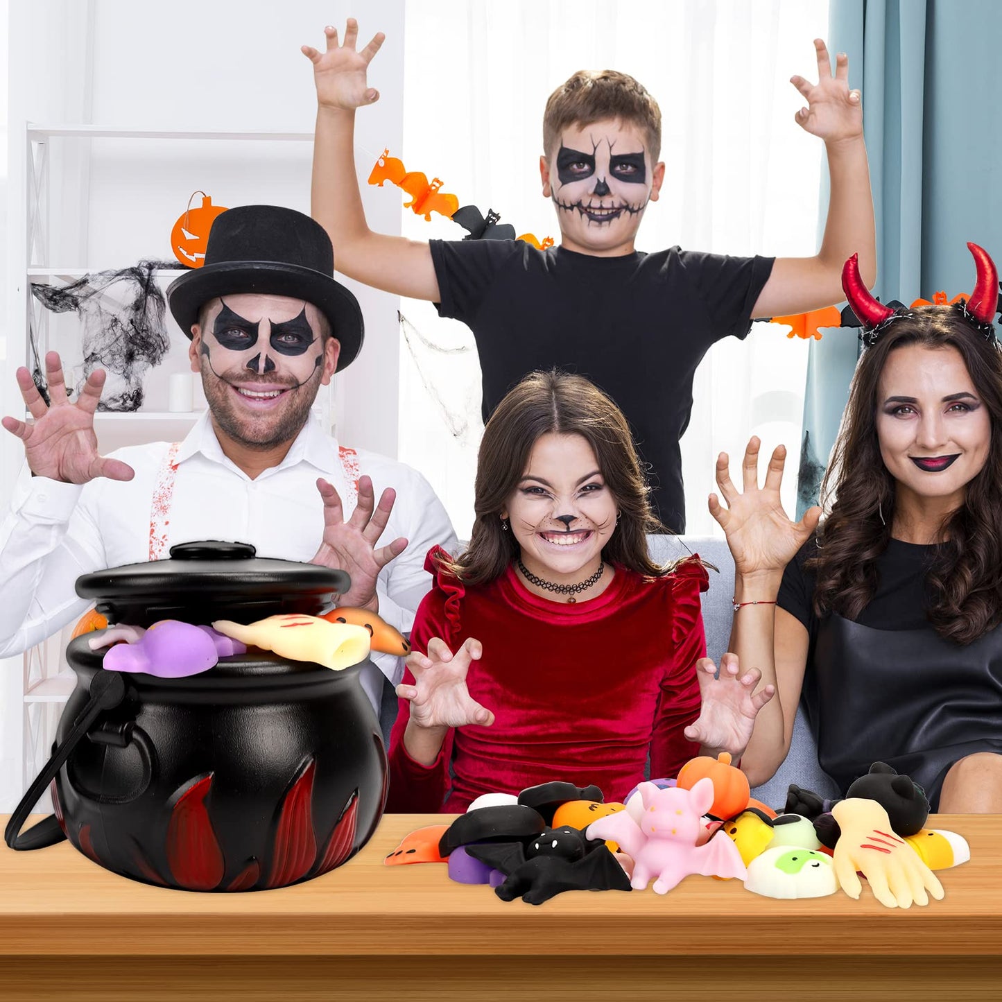 CYNDIE 30pcs Squeeze Toys with 5.5 inch Halloween Cauldron