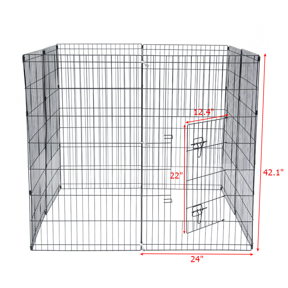 BEESCLOVER 42 inch Basics Play Area Foldable Metal Pet Wire Fence 8 Pieces with Open Doors Black