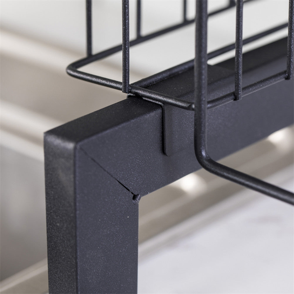 RONSHIN Double Layer Bowl Rack Shelf Dish Drainer 92cm Inner Length Kitchen Organizer Black