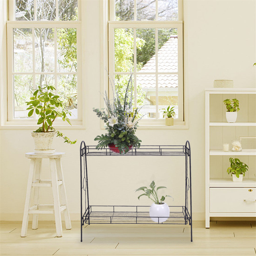 ALICIAN 2-tier Standing Plant Stand Round Pattern Plant Rack Black