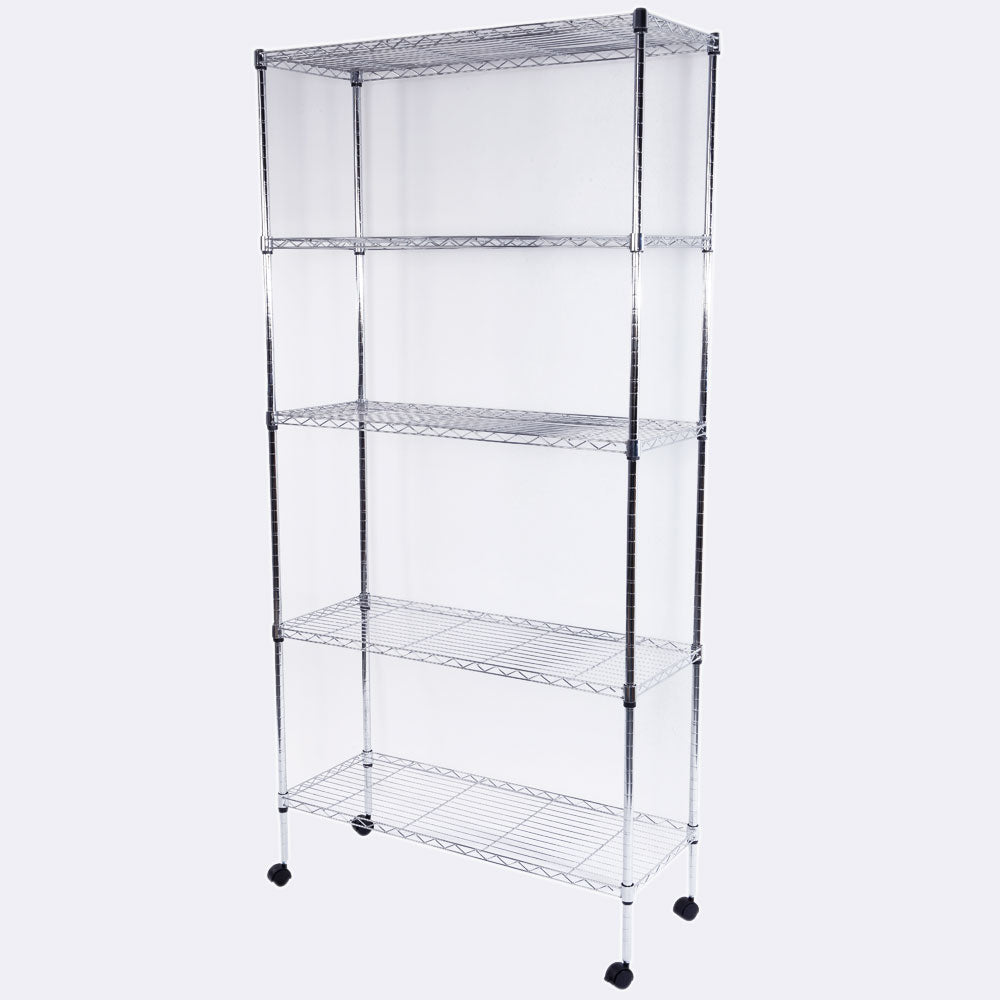 RONSHIN 5-Layer Iron Shelf with 1.5 inch Smooth Wheels Chrome Plated Storage Rack Organizer