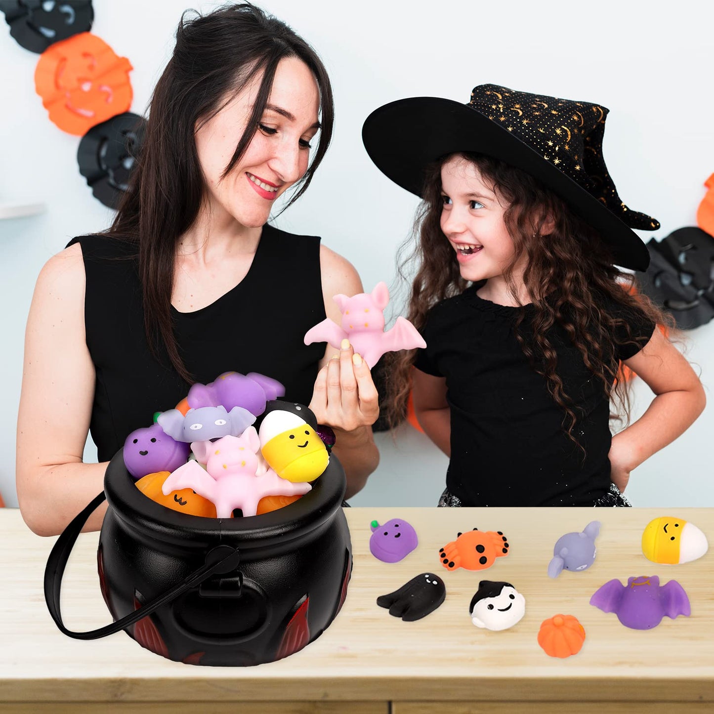 CYNDIE 30pcs Squeeze Toys with 5.5 inch Halloween Cauldron