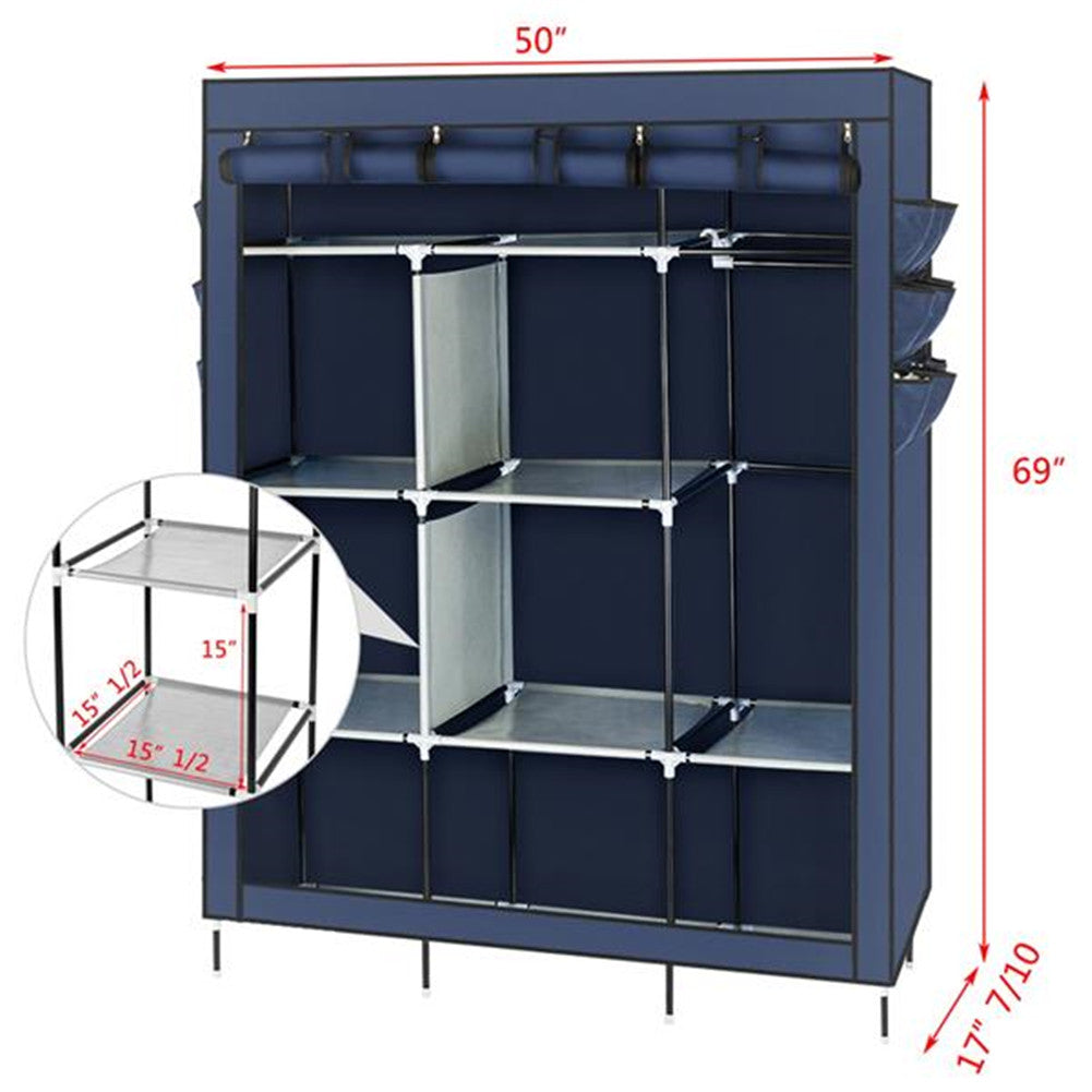 RONSHIN 69 inch Clothing Organizer Wardrobe Storage Closet Clothes Portable Wardrobe Navy Blue