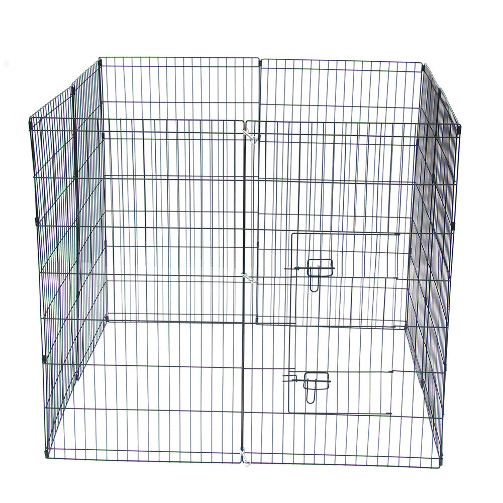 BEESCLOVER 42 inch Basics Play Area Foldable Metal Pet Wire Fence 8 Pieces with Open Doors Black