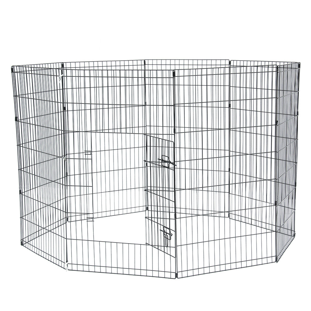 BEESCLOVER 42 inch Basics Play Area Foldable Metal Pet Wire Fence 8 Pieces with Open Doors Black