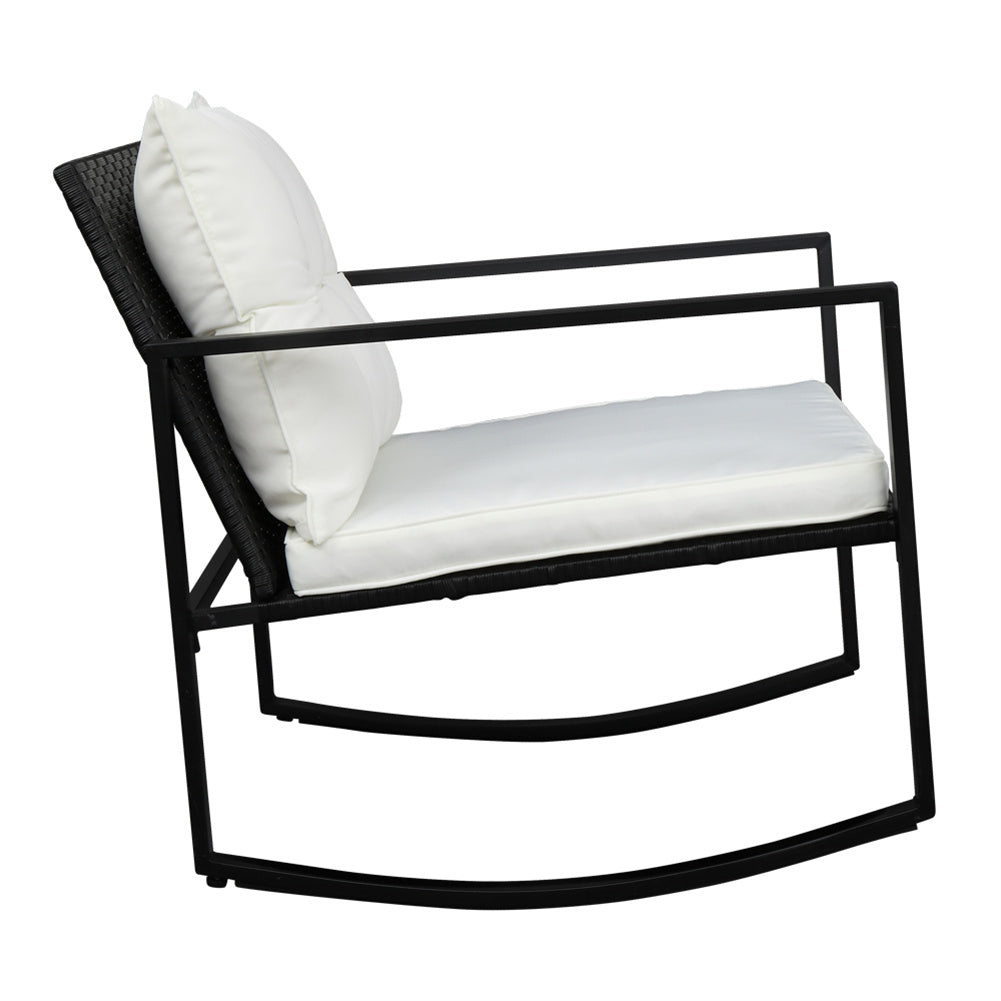 AMYOVE 3pcs Single Rocking Chair Coffee Table Set Comfortable Weather-Resistant UV-Resistant