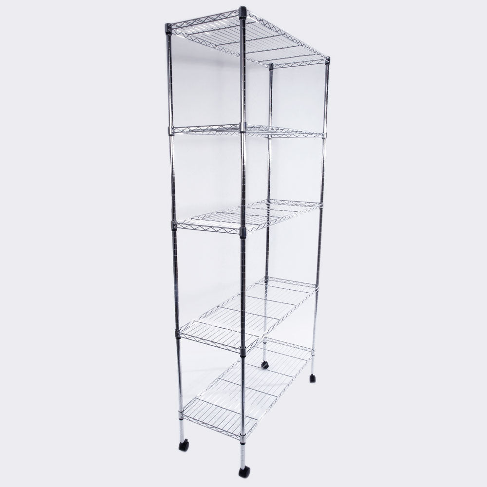 RONSHIN 5-Layer Iron Shelf with 1.5 inch Smooth Wheels Chrome Plated Storage Rack Organizer