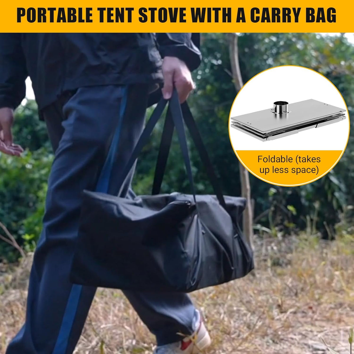 Garvee Hot Tent Stove With View Glass, Wood Burning Stove for Camping, 5 Chimney Pipes, Silver