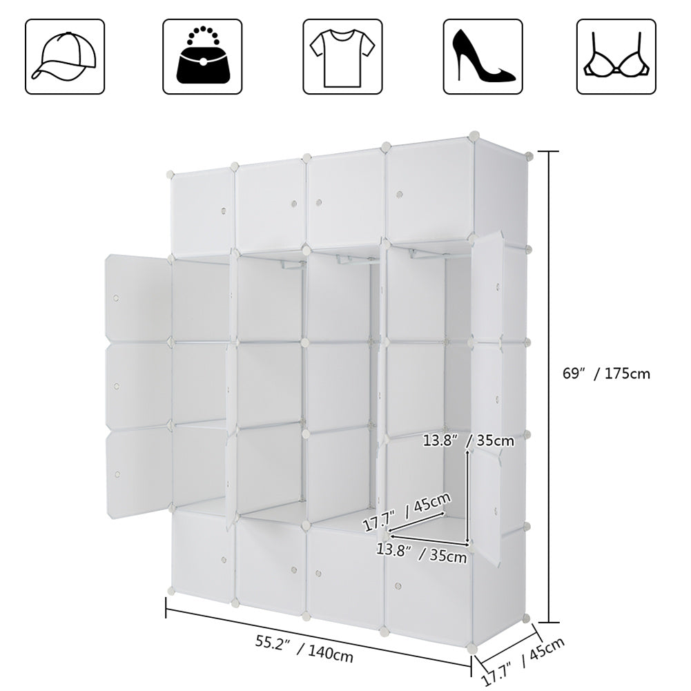 AMYOVE 5-layers 20-grids Modular Closet Cabinet Storage Shelves Cube Organizer White