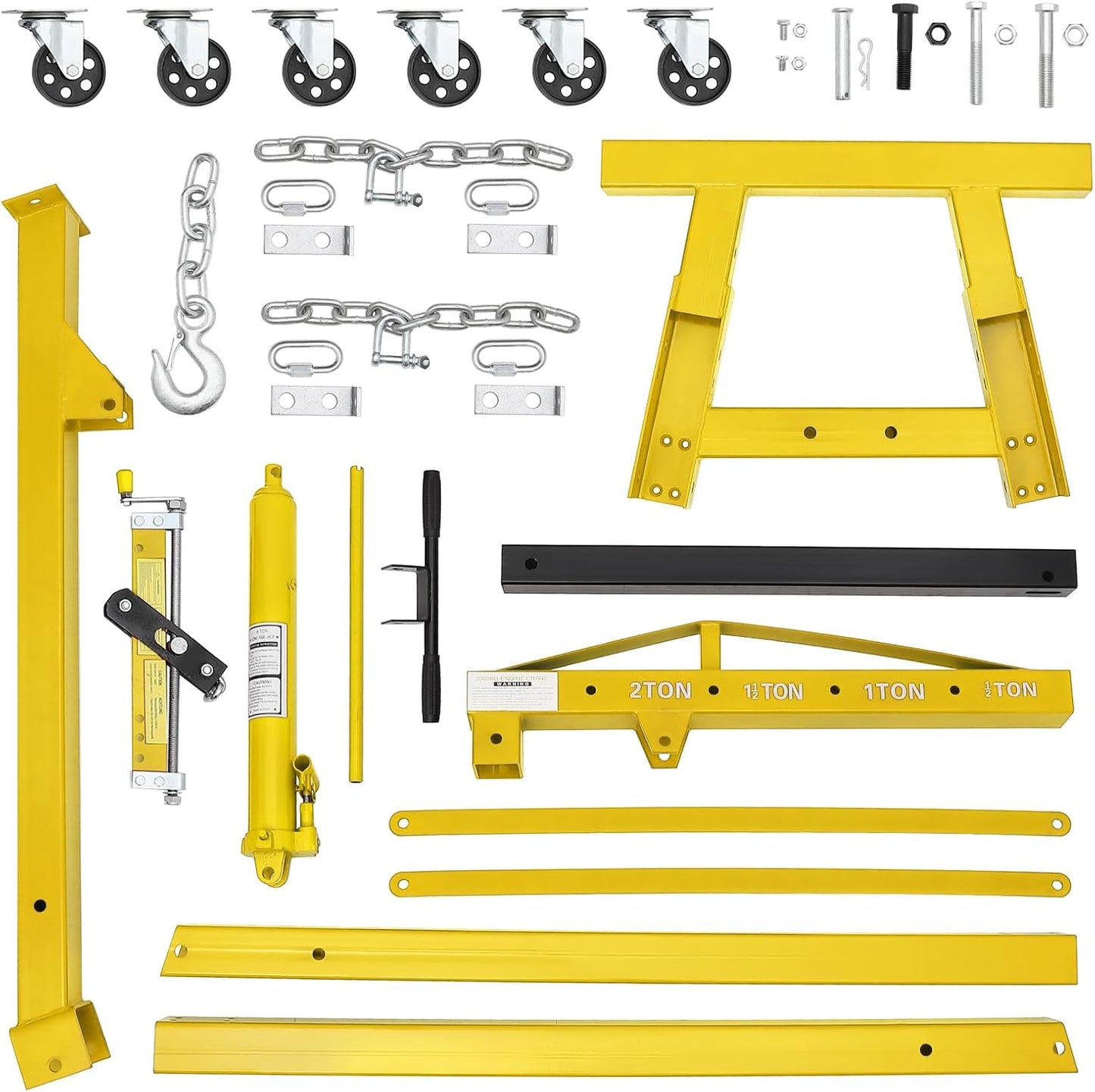 Garvee 2 Ton Folding Engine Hoist with Lever and 6 Casters, Heavy Duty, Yellow