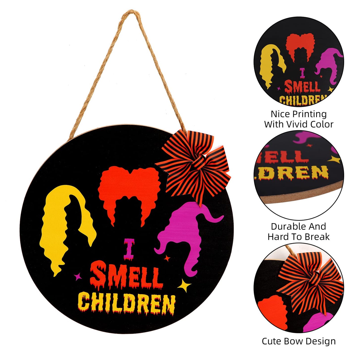 CYNDIE 12 inch Halloween Door Sign I Smell Children Wooden Black