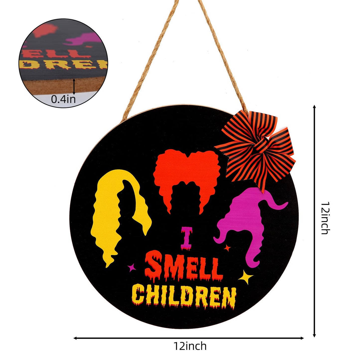 CYNDIE 12 inch Halloween Door Sign I Smell Children Wooden Black