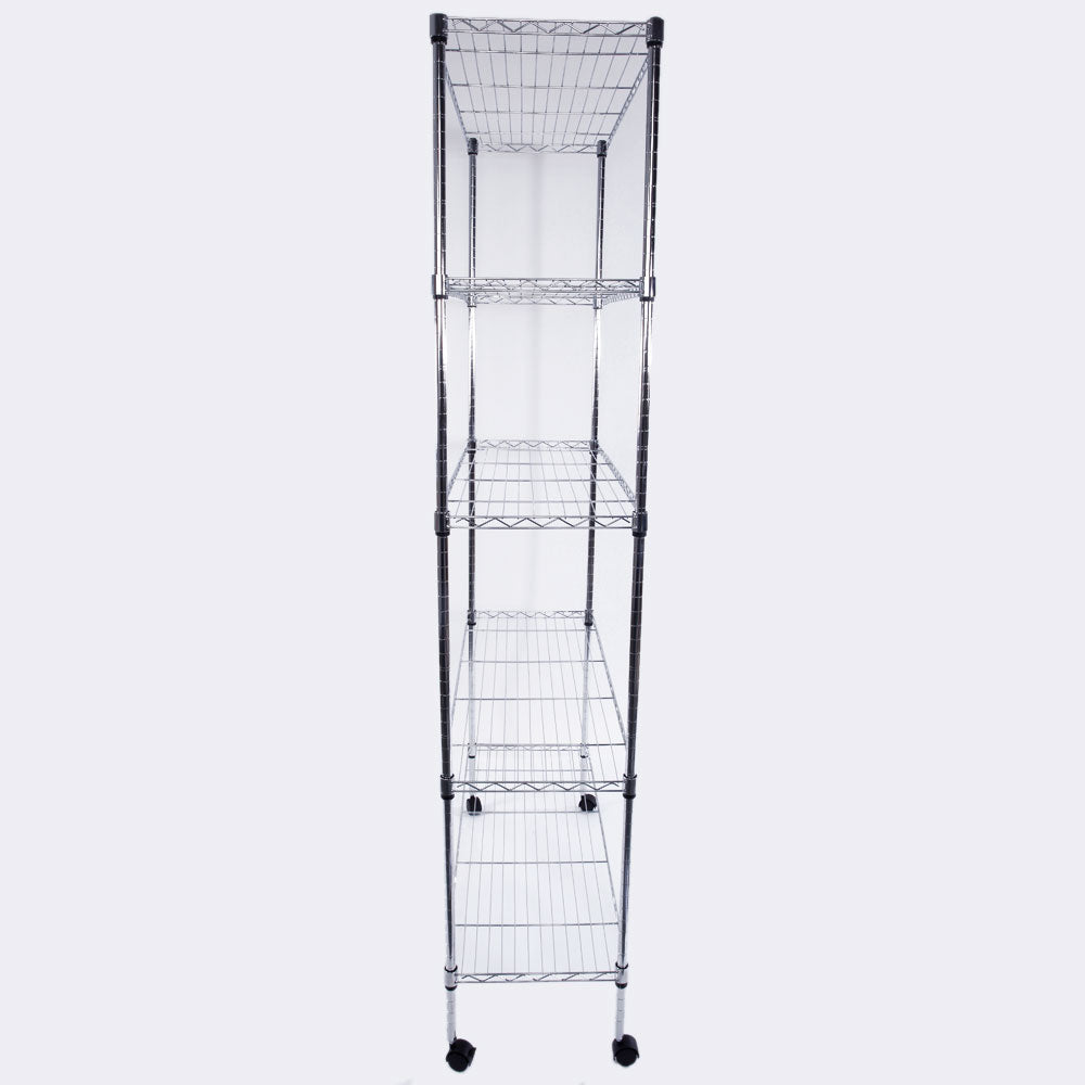 RONSHIN 5-Layer Iron Shelf with 1.5 inch Smooth Wheels Chrome Plated Storage Rack Organizer