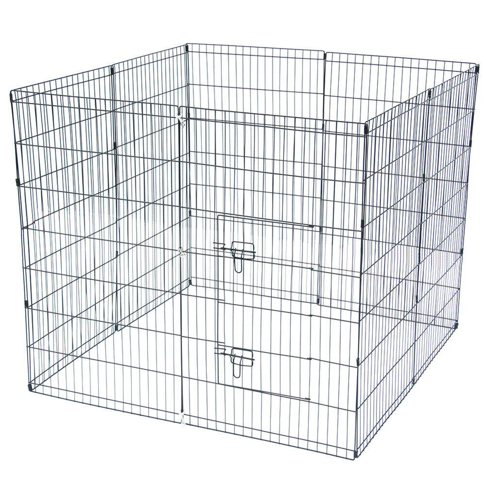 BEESCLOVER 42 inch Basics Play Area Foldable Metal Pet Wire Fence 8 Pieces with Open Doors Black