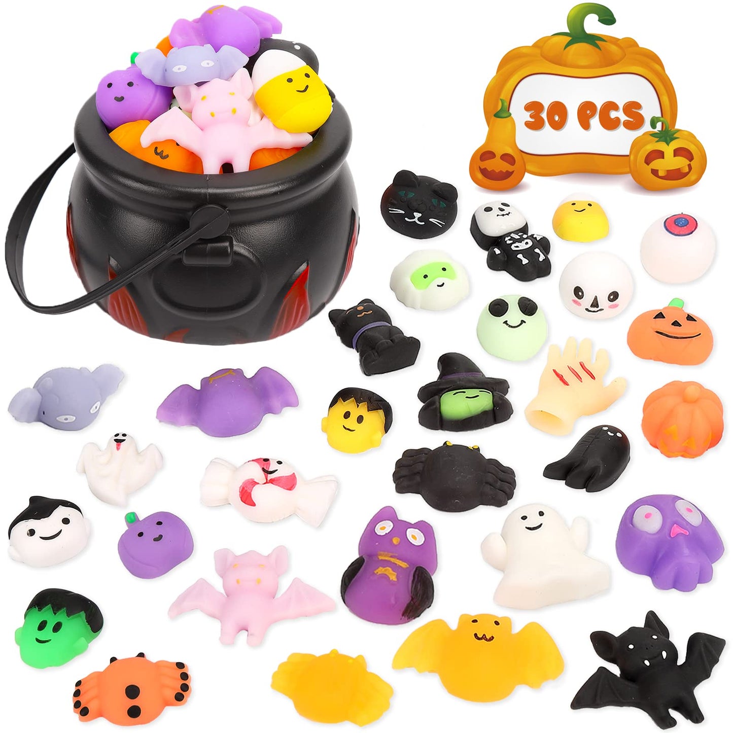 CYNDIE 30pcs Squeeze Toys with 5.5 inch Halloween Cauldron