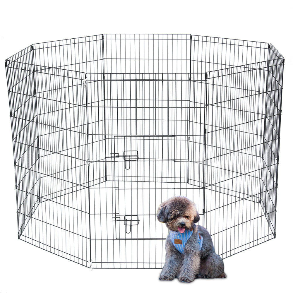 BEESCLOVER 42 inch Basics Play Area Foldable Metal Pet Wire Fence 8 Pieces with Open Doors Black