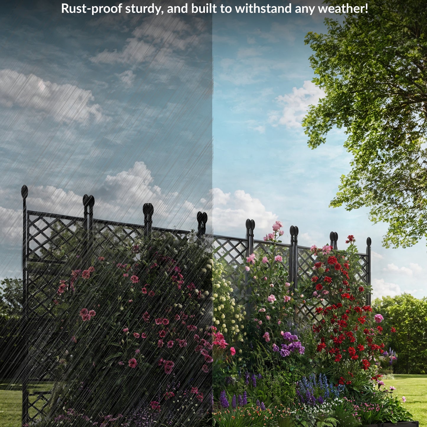 Riedhoff Planter Boxes Set with Trellises, 7 Planter Boxes & 7 Trellises, 115.74 x 16.2 x 62.99"