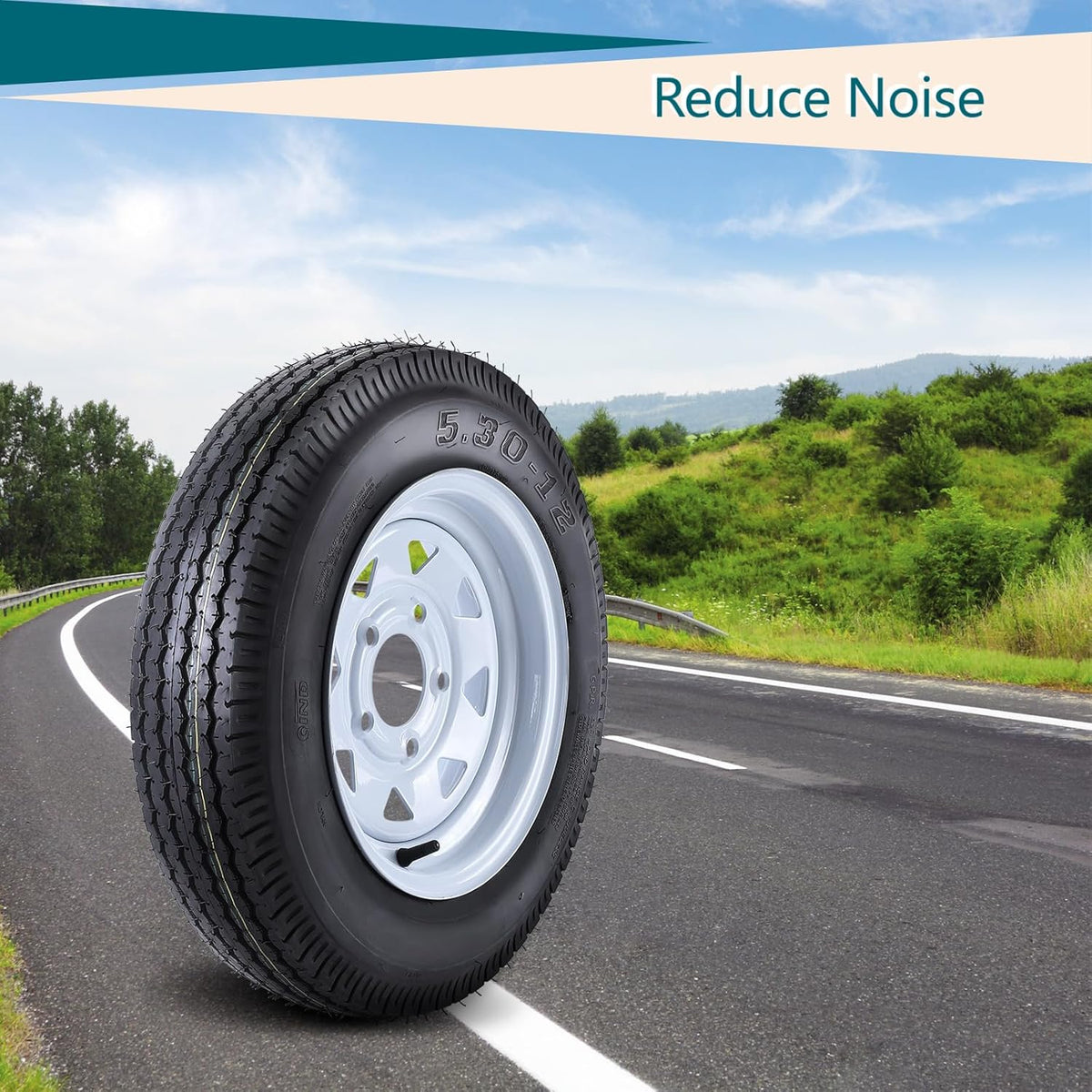Riedhoff 5.30-12 Trailer Tires 2 Pack, with 12'' Rims, 5 Lug on 4.5", Load Range C, 6 PR, Black