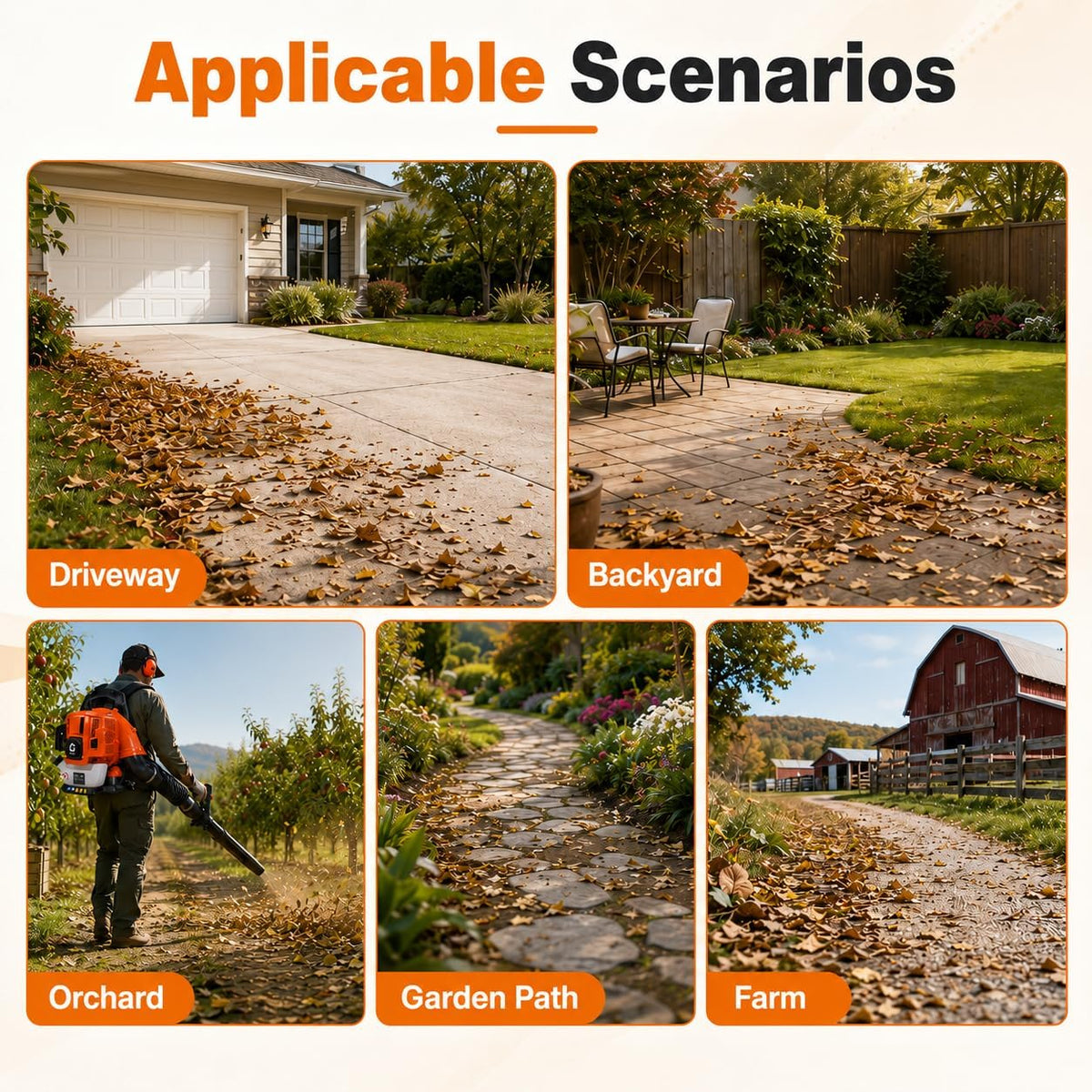 Riedhoff Gas Leaf Blower with Backpack, 43 CC, 2.2 HP, 780 CFM, 270 mph, Orange