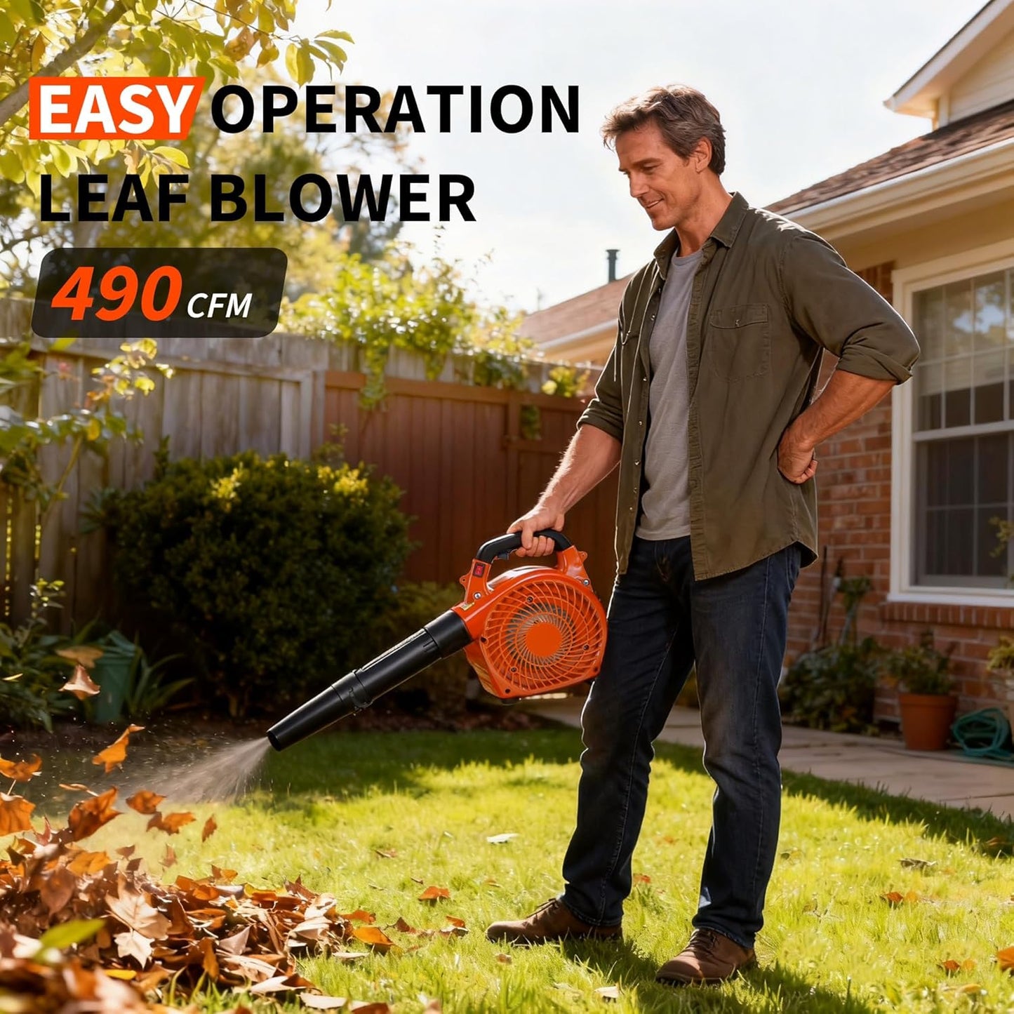 Garvee 280 mph at 490 CFM 28 CC, 2-Cycle Gas Handheld Leaf Blower, Orange
