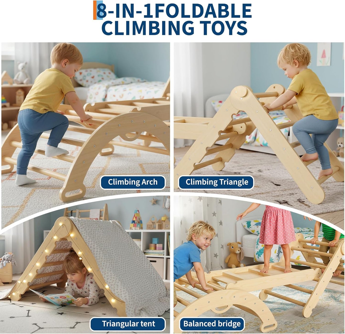Garvee Pikler Triangle Set, 4 in 1 Toddler Climbing Toys, Montessori Climbing Set, Oak