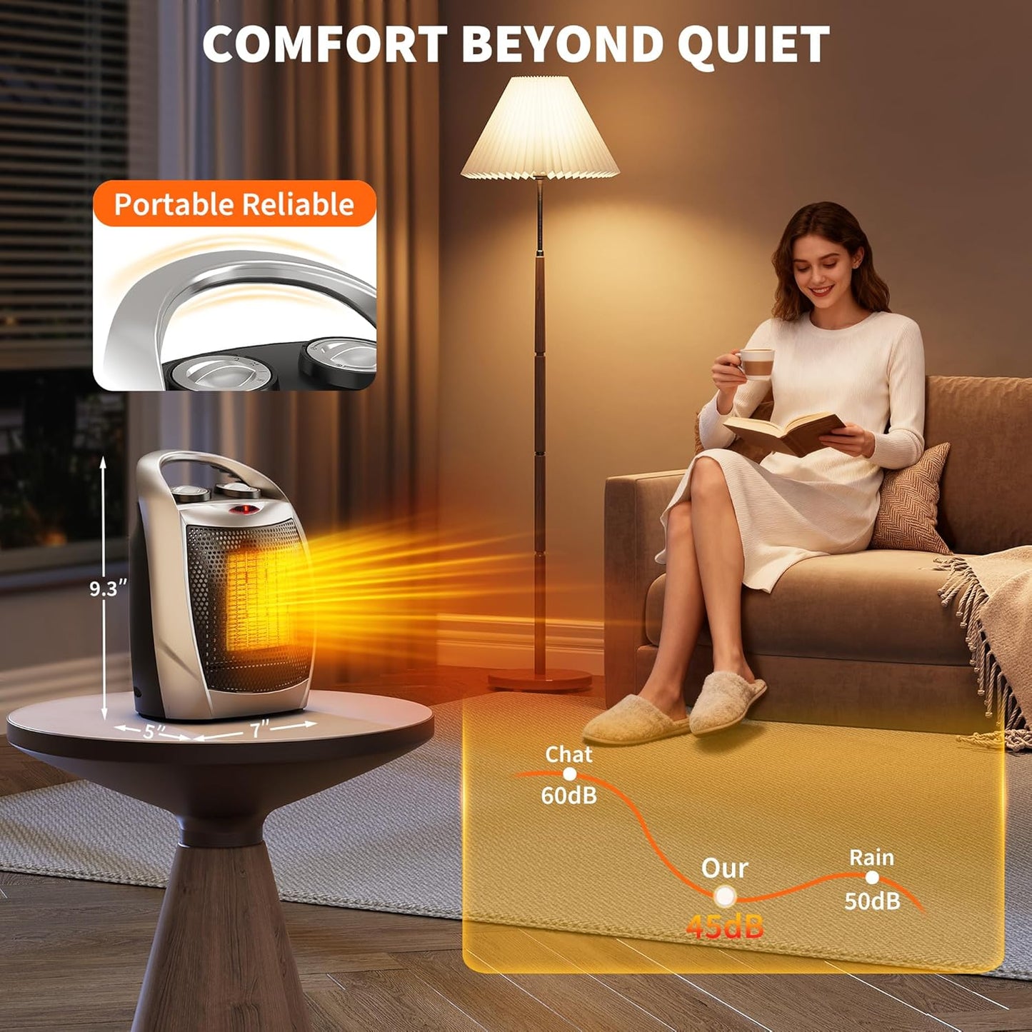 Riedhoff Electric Space Heater 1500W/750W, 2-in-1 Fast Heating Ceramic Desk Heater & Fan